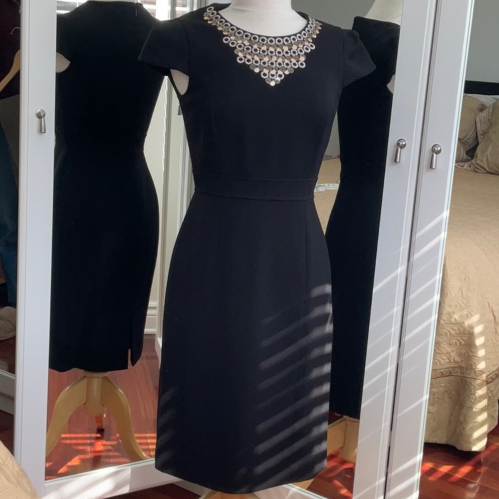 Tahari by Arthur S. Levine Black Dress with Silver Sequin Detail / Size 2